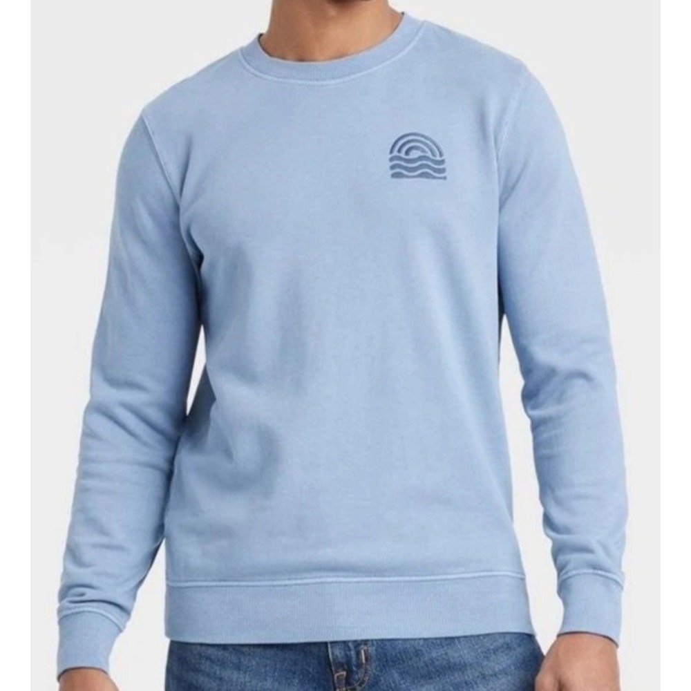 Goodfellow & Co French Terry Crewneck Pullover Mens‎ Sweatshirt Size M Blue Wave